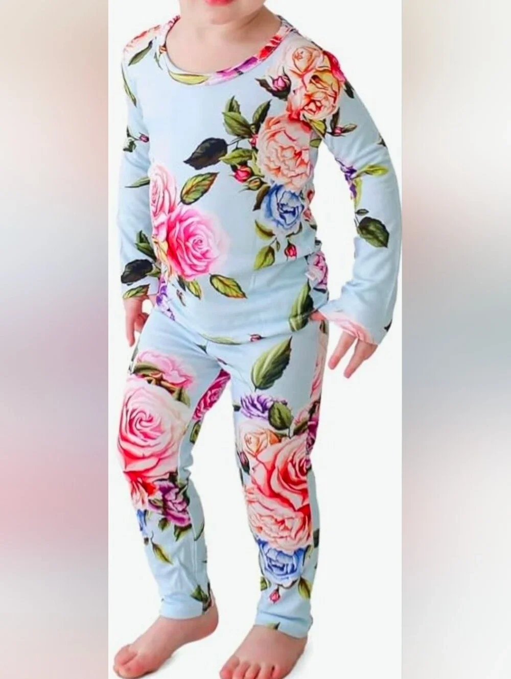 Posh Peanut Light Blue Floral Long Sleeve Pajama Set